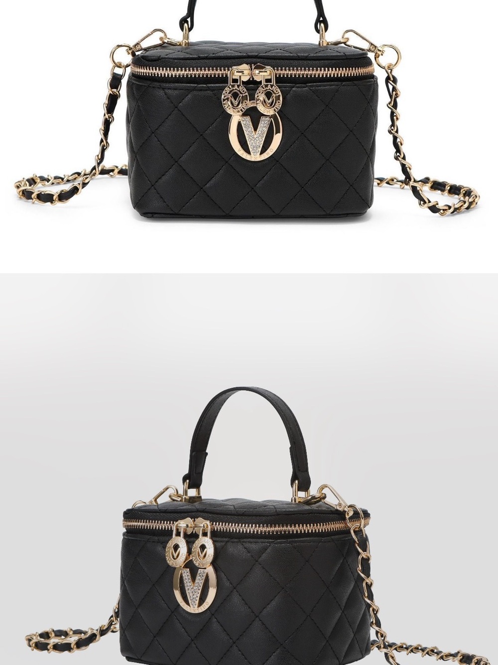 Valentino Black Quilted Mini Vanity Bag with Gold Hardware